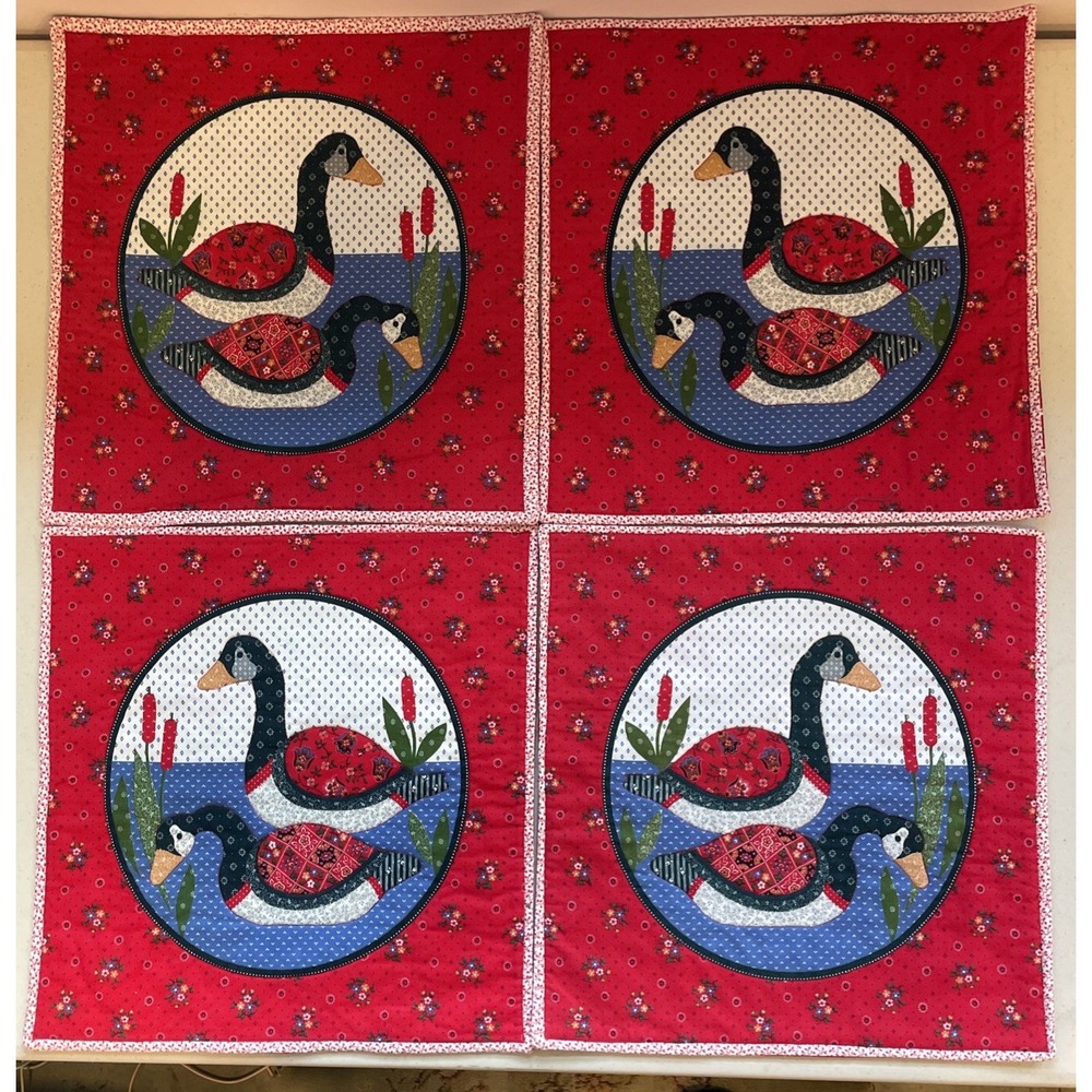Vintage Cranston VIP Duck Quilted Placemats Country Cottagecore Mallard Set of 4
